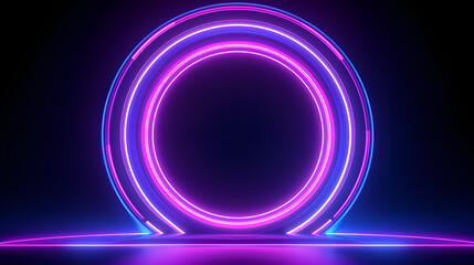 3d render technological future interface background, abstract neon background with fluorescent ring, laser line glowing with pink blue light. - obrazy, fototapety, plakaty