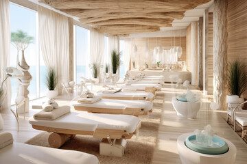 Coastalinspired Spa With Natural Materials And Beachinspired Decor Coastal Interior Design. Generative AI