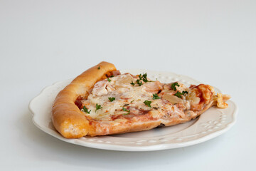 a slice of Meat lover Pizza on white background