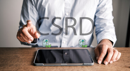 Sustainability reporting concept. Corporate Sustainability Reporting Directive. CSRD Reporting, CO2...