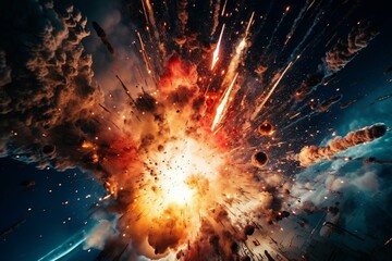 Intense fight among galaxies with colorful blasts of explosions. Generative AI