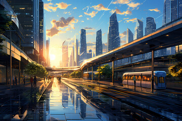Obraz na płótnie Canvas the atmosphere of the city at night, anime style