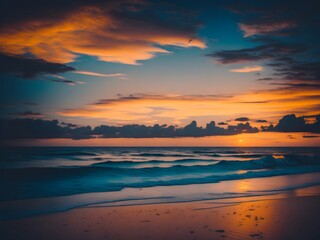 Fototapeta na wymiar Sunset at the beach in the evening