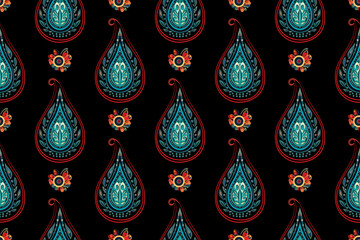 Seamless ethnic paisley pattern. elegant paisley pattern, allover composition. beautiful Aztec fabric mandala textile native motif carpet paisleys with floral motives.