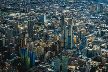 drone skyscraper cityscape modern building in Bogota Colombia capital city aerial