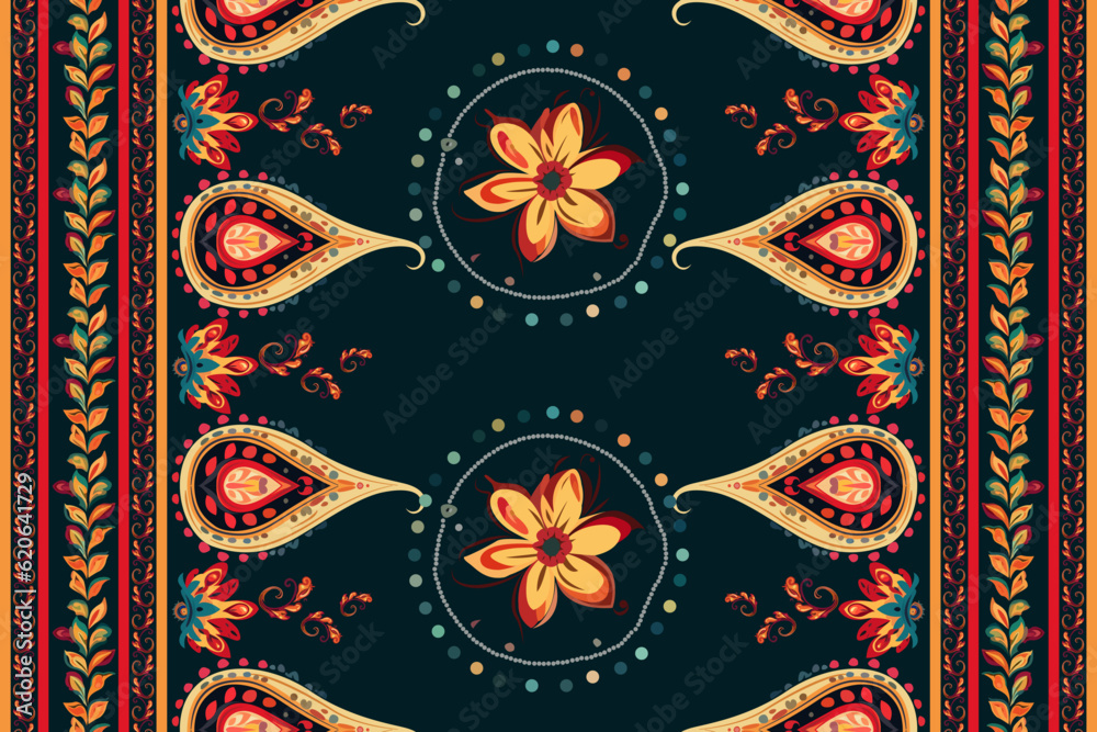 Wall mural Seamless ethnic paisley pattern. elegant paisley pattern, allover composition. beautiful Aztec fabric mandala textile native motif carpet paisleys with floral motives.