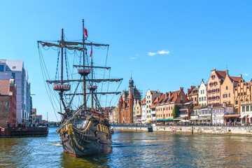 Historical ship in the old port of Gdansk