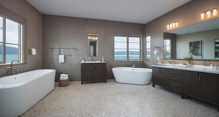 Obraz na płótnie Canvas The Chic Coastal Mansion Bathroom: An Elegant Interior generative ai