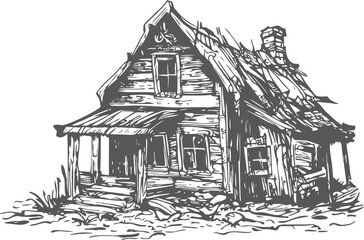 old rotten dilapidated wooden rural house