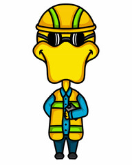 cartoon illustration of a duck being a construction worker