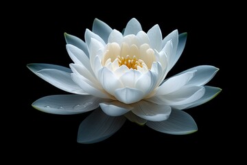 Symbol of Purity. Closeup of Fresh White Lotus Flower on Black Background