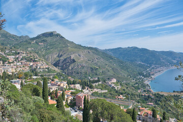 Fototapeta na wymiar View of the surroundings of Taormina, Sicily, Italy