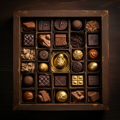 Chocolate candies in box, generative ai