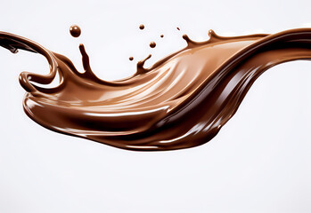 melted chocolate splash on a white background, captured in realistic color, a testament to sweet indulgence, generative ai.