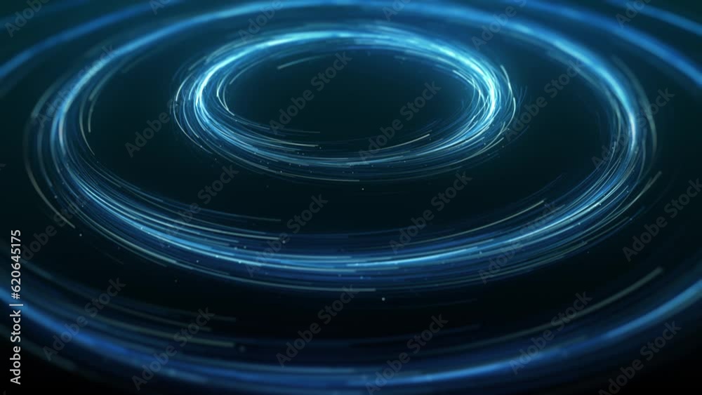 Poster concentric circles of spinning particles/ 4k animation of abstract spinning particles lights in conc
