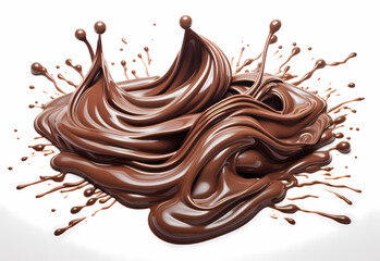 melted chocolate splash on a white background, captured in realistic color, a testament to sweet indulgence, generative ai.