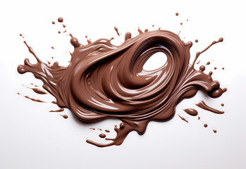 melted chocolate splash on a white background, captured in realistic color, a testament to sweet indulgence, generative ai.