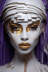 Modern style close-up portrait of a woman in paper art style make-up. Generative Ai