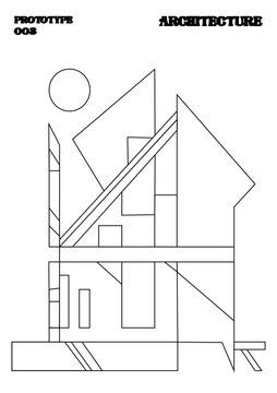 Casa estilo bauhaus en formas geom&eacute;tricas, arquitectura de casa bauhaus, portada para libro, carteles, posters.