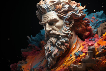 Beautiful abstract geometric Zeus - King of the gods and ruler of Mount Olympus sculpture concept. Generative AI technology.