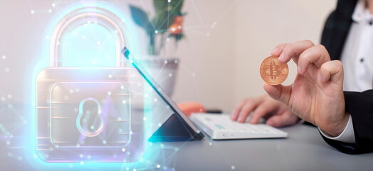 protection concept, blockchain and cybersecurity