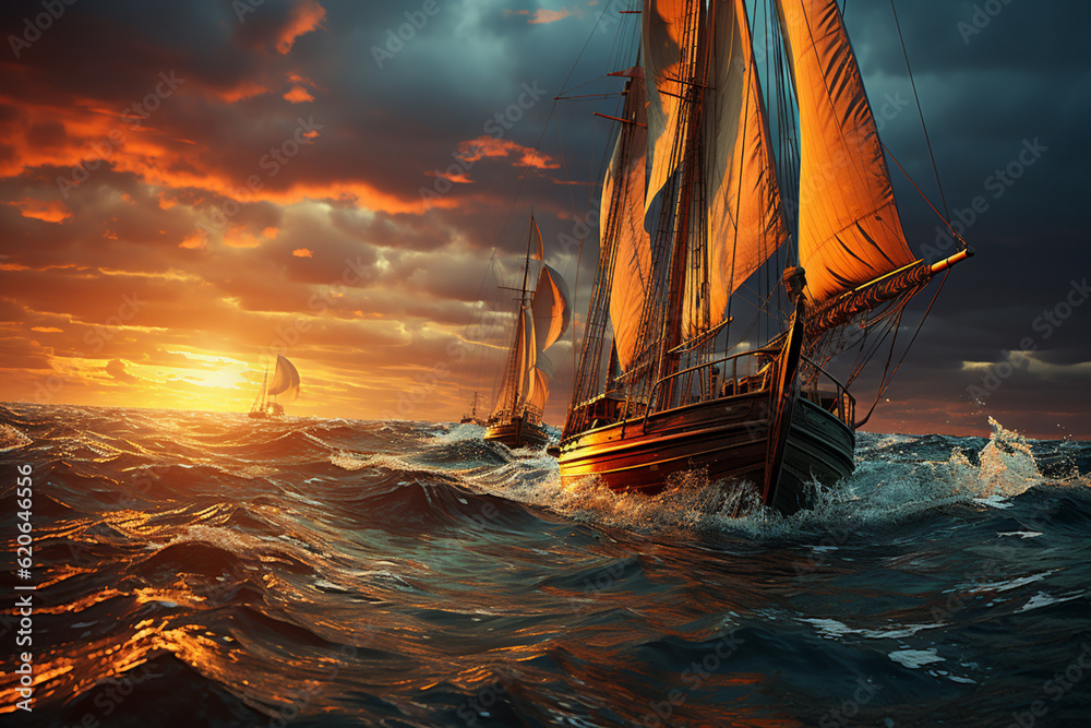 Aufkleber a group of sailors participating in a regatta, their sailboats racing across the water in a display 