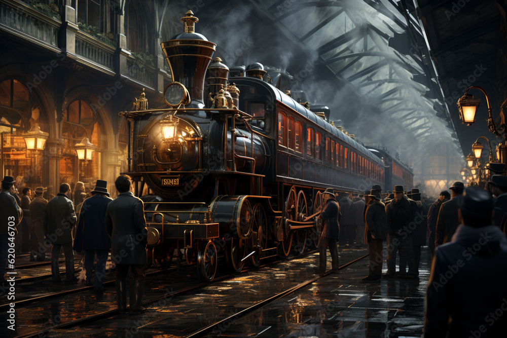 Poster A train conductor checking tickets and assisting passengers as they board the train.  Generative AI technology.