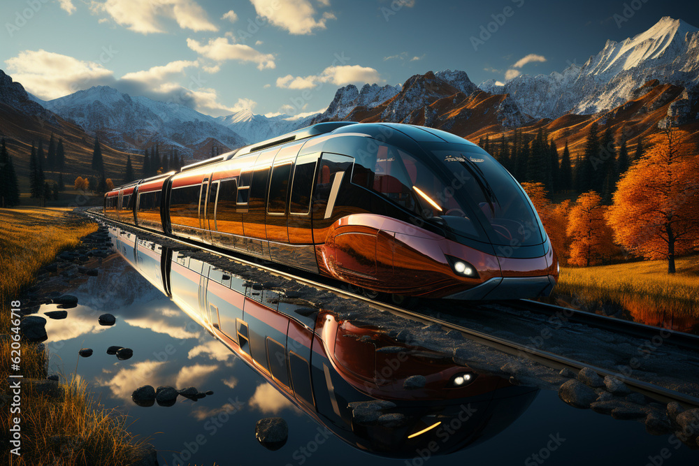 Poster a futuristic concept train with sleek and aerodynamic design, representing innovation and technology