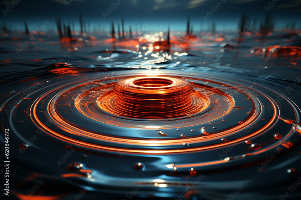 Aufkleber Rain falling on a calm lake, creating concentric circles on the water's surface.  Generative AI technology.