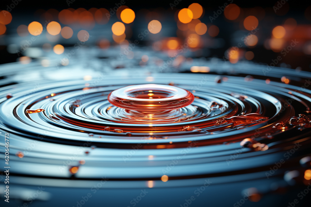 Aufkleber Rain falling on a calm lake, creating concentric circles on the water's surface.  Generative AI technology.