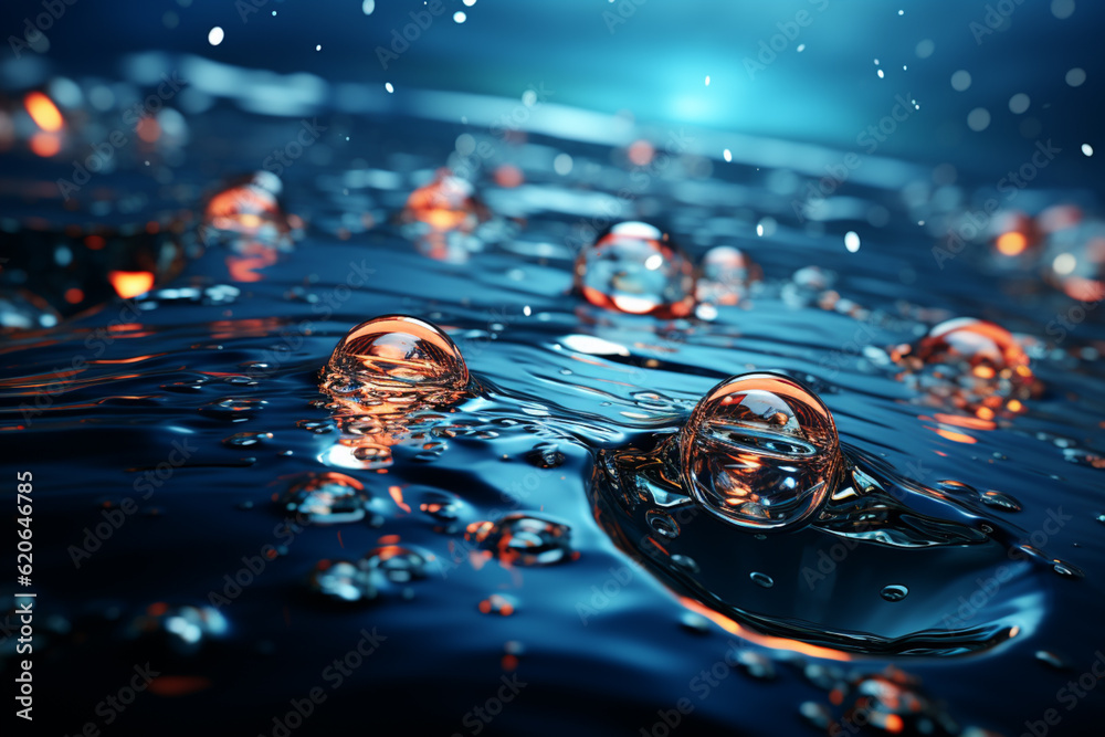 Aufkleber Raindrops falling on a lake, creating mesmerizing patterns and ripples on the water's surface.  Generative AI technology.