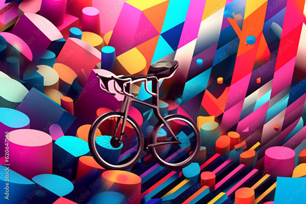 Aufkleber A contemporary illustration using geometric shapes and patterns to represent a pack of racing bicycles, highlighting the precision. Generative AI technology.