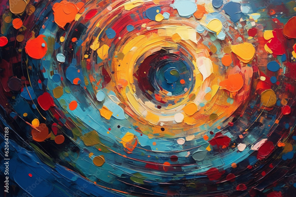 Poster The circles are painted with bold brushstrokes, creating a sense of movement and fluidity. Generative AI technology.