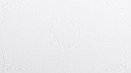 Embossed white paper background with vintage corner frames and wreath thank you card, birthday card, wedding invitation