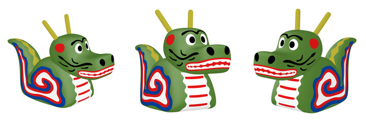 年賀状イラスト素材　辰年　龍の置物（1_2 3 4）　カット三点セット