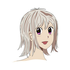 manga girl with beautiful eyes and blond, brown hair on a white background