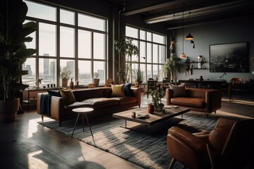 City loft living room design. Unique. Generative AI