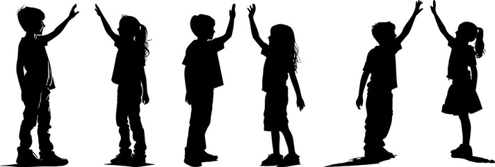 silhouette of boy and girl with high five hand pose, friendship or brotherhood concept