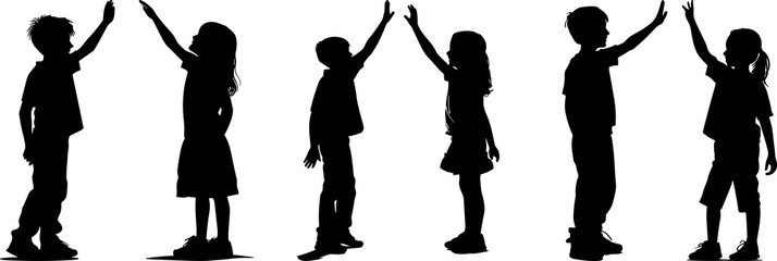 silhouette of boy and girl high fiving, friendship or brotherhood concept