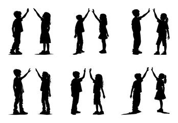silhouette of boy and girl high fiving, friendship or brotherhood concept