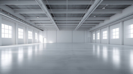 empty bright and white big industrial room or warehouse