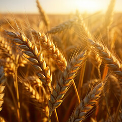 Wheat grows on a farm field at harvest