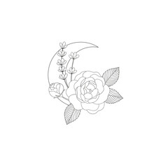 Moon and flowers vector illustration. Groovy boho magic print design. Mystical witchy vibes clipart.