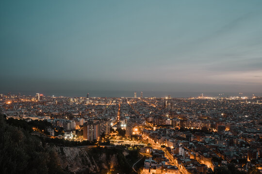 View of Barcelona city during sunset
