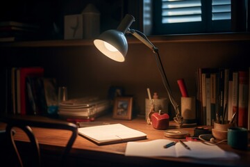 A lamp-lit study area. Generative AI
