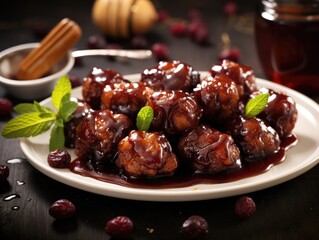 Meatballs on dark background (generative AI)