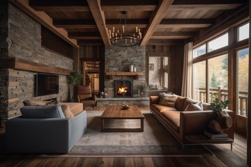 Fototapeta na wymiar living room with fireplace