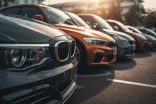 Cars for sale in car lot. Generative AI