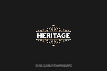 Old label vintage frame badge emblem logo design. Calligraphy swirl ornament. Vector design element