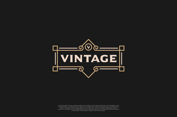 Old label vintage frame badge emblem logo design. Calligraphy swirl ornament. Vector design element